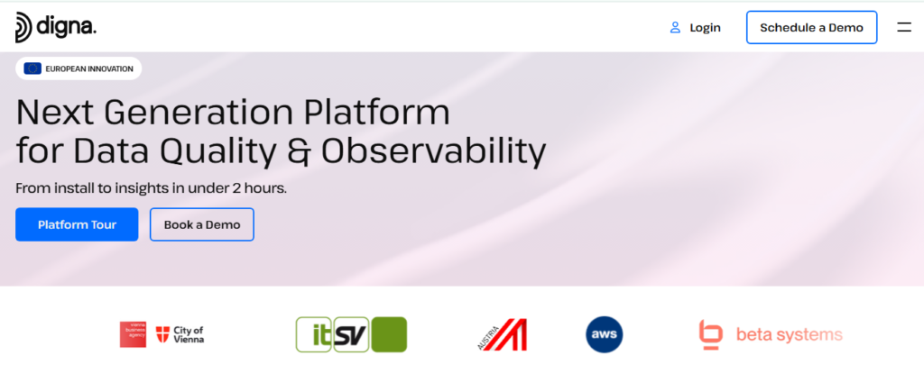 Screenshot of Digna.ai homepage