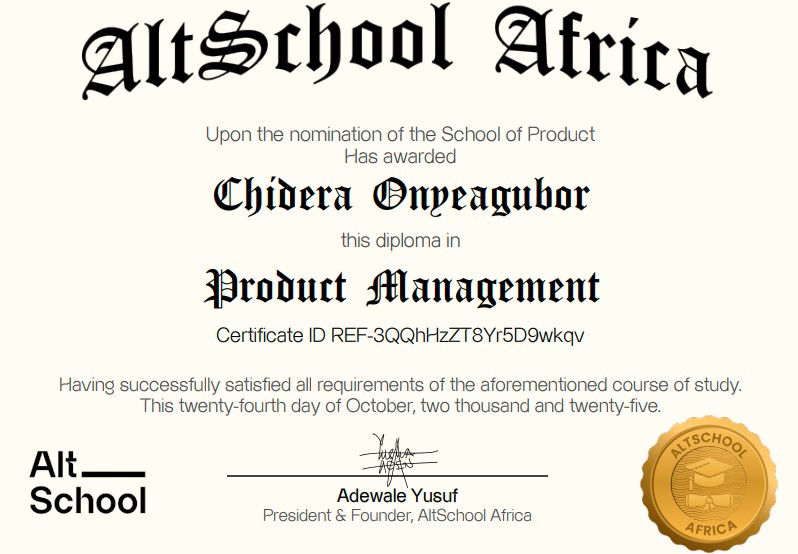 Home altschool certificate picture